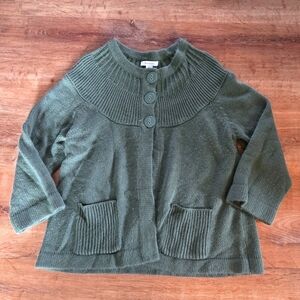 Dressbarn Green Cardigan Sweater with Ribbed Neckline